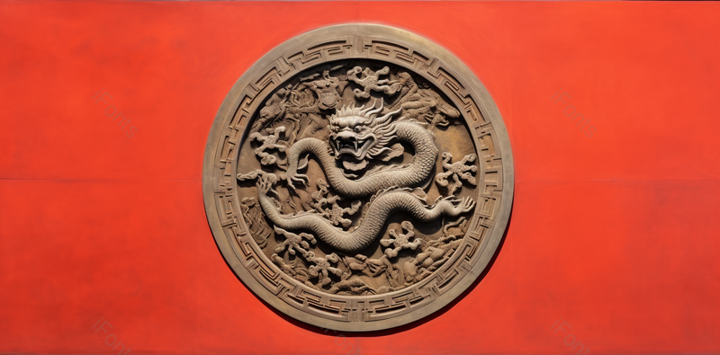 龙形图腾红色庄严复古的石雕红墙,高清,摄影图,摄影图片,图片大全,摄影图免费下载